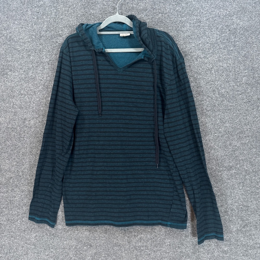 Vans Hoodie Mens XL Blue Striped Ribbed Vneck Heritage Pullover Sweatshirt